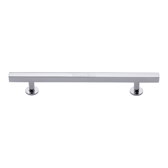 C4760 128-PC • 128 x 191 x 11 x 19 x 32mm • Polished Chrome • Heritage Brass Square Bar Round Foot Cabinet Pull Handle